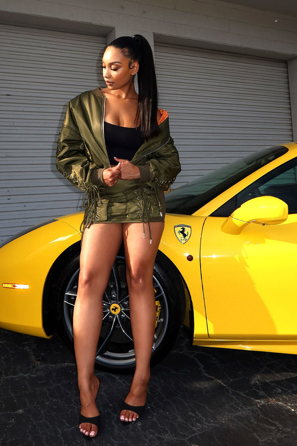 Kristy Nylon Bomber Skirt SKIRT EDGE Small Olive